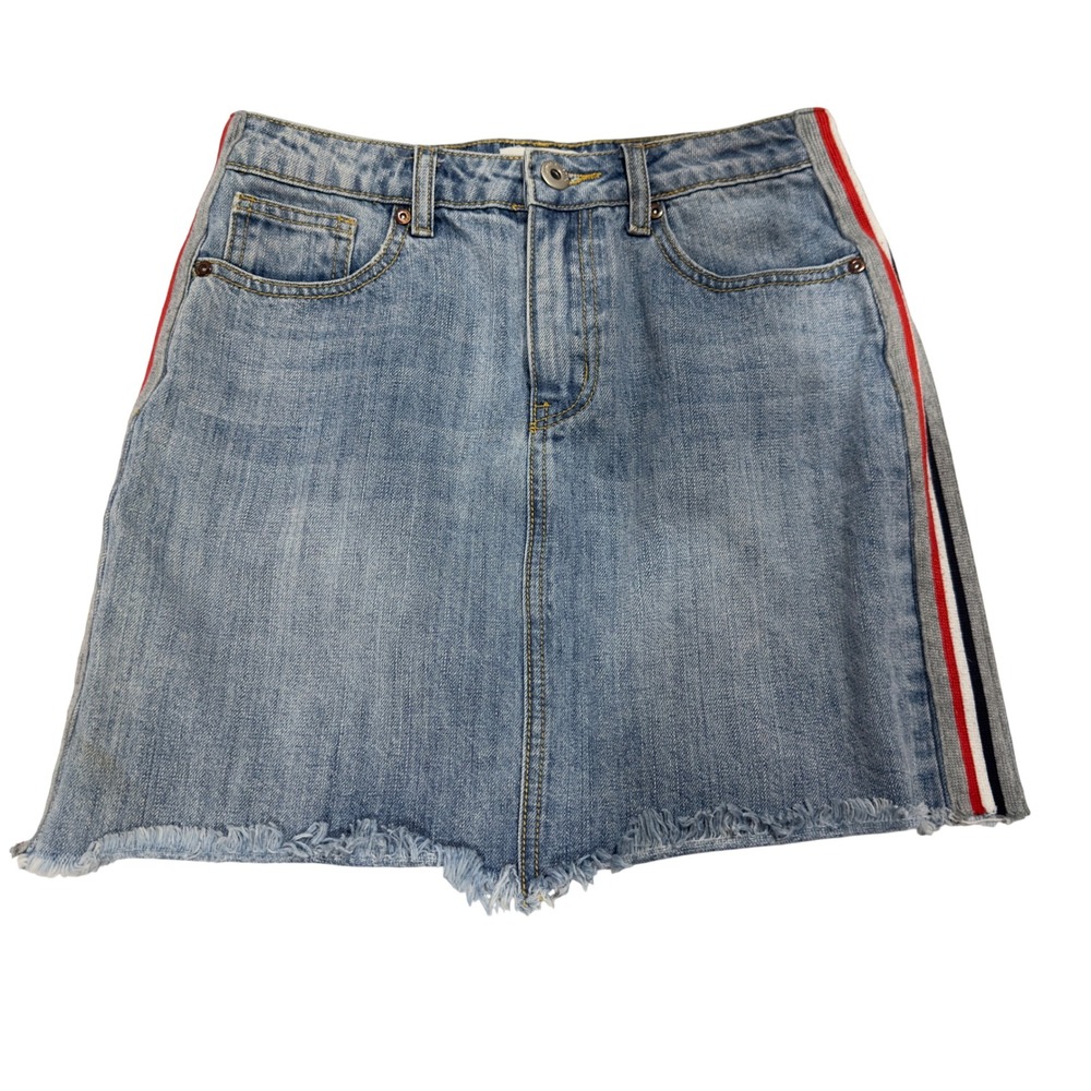 Flutter by Dance & Marvel Women Denim Mini Skirt Light Wash Side Stripe DMS1640B